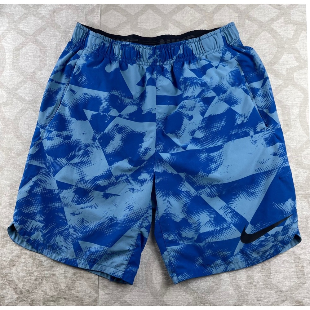 Nike Flex Men Small Blue Geometric Abstract Print Athletic Training Shorts
